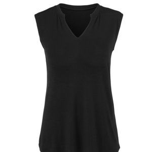 Cabi Black Cap Sleeve Notch Tee - 5329 - Size S